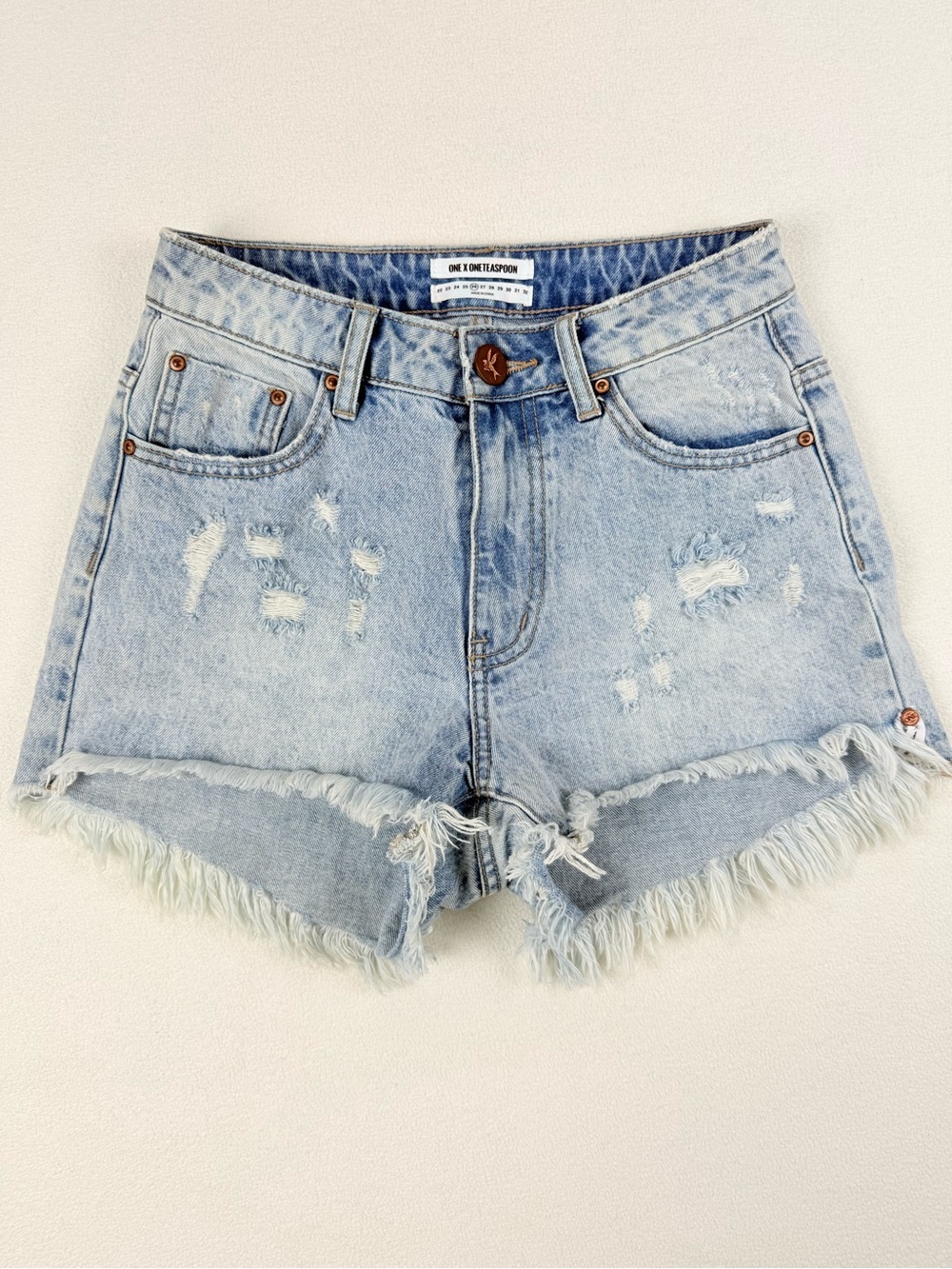 One x One Teaspoon Distressed Denim Cutoff Shorts High Rise Frayed Festival